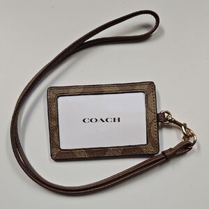 Coach Tan and Brown Card Holder with Lanyard New With Tags